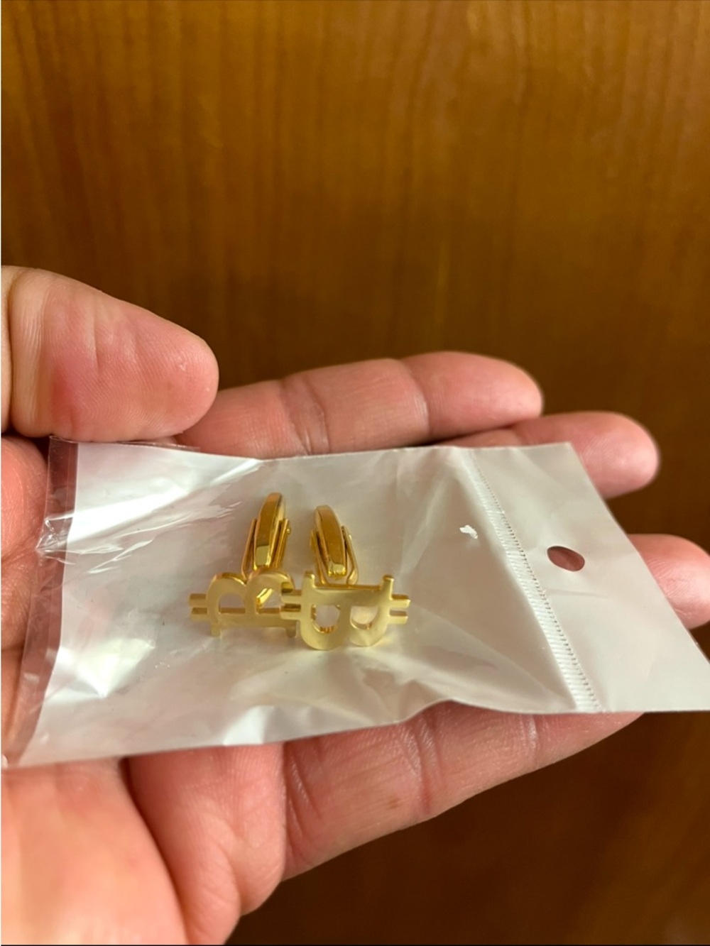 Gold Bitcoin Symbol Earrings - Unbranded